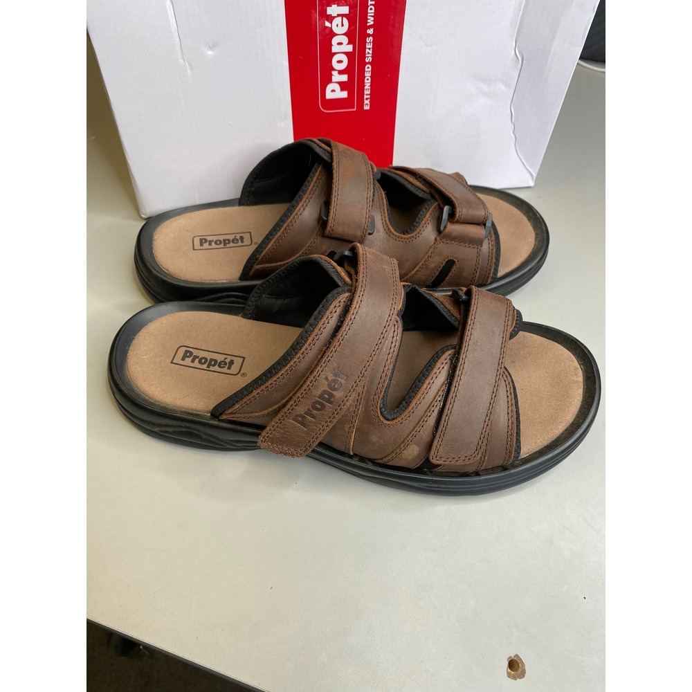 Propet Vero Mens Brown Leather Slide Sandals 12 XX 5E Extra Wide MSV003L